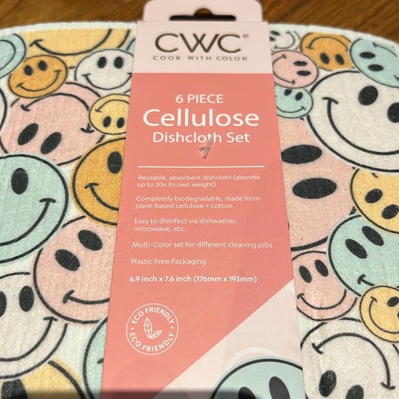 NWT Smiley Face Cellulose Dishcloth Set (6pcs.) Swedish Dishcloth Sponge Cloth - Picture 2 of 4